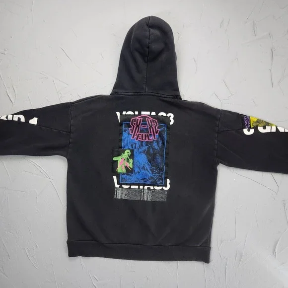 Diesel Hoodie Mens Large Black Haute Kultur Faded Pullover Patch Sweater Adult